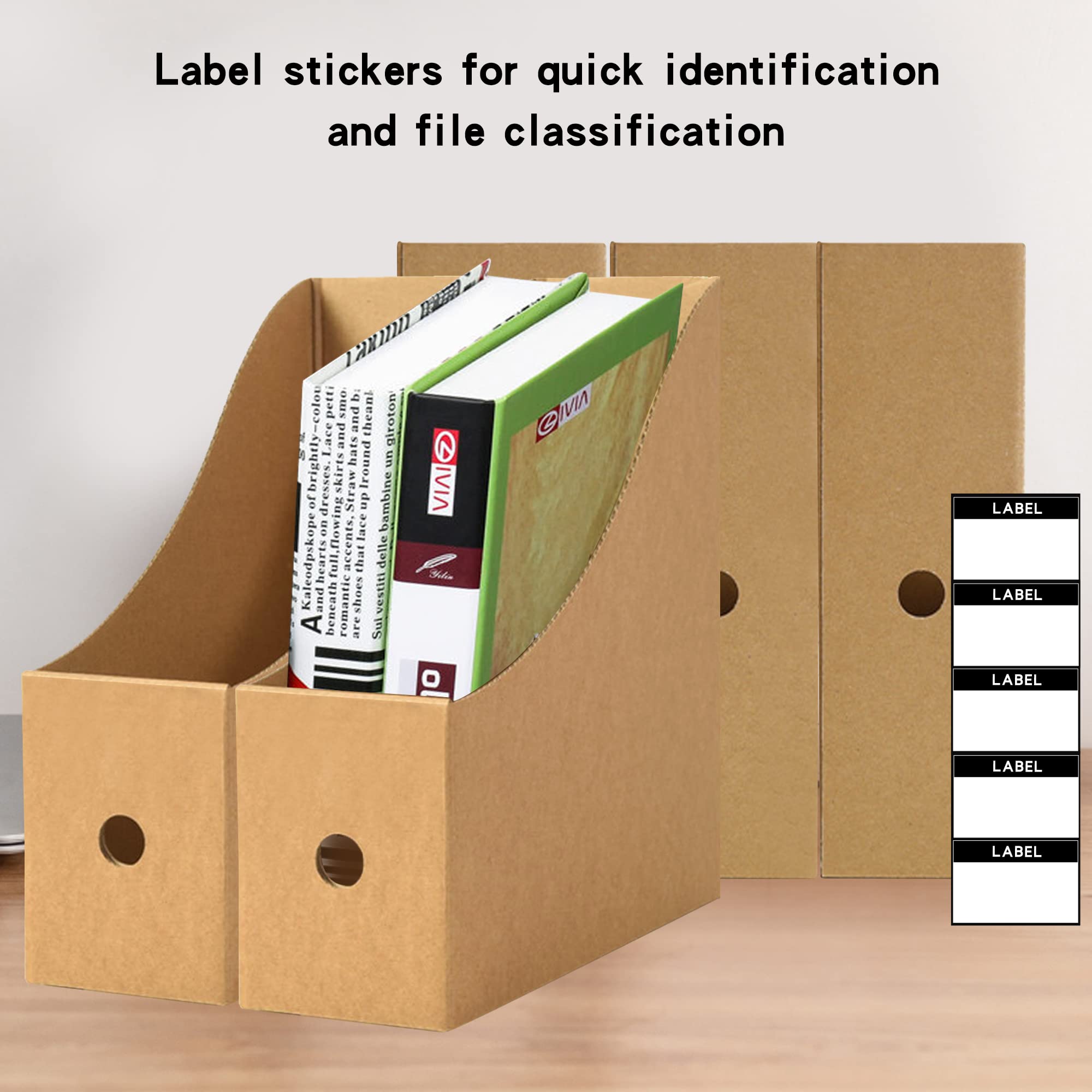JINCHIDA 3 Pack Magazine File Holder with 3 Labels,Cardboard Magazine Holder for Files,Document Folder Holders A (Kraft, 5 PACK) - Image 4