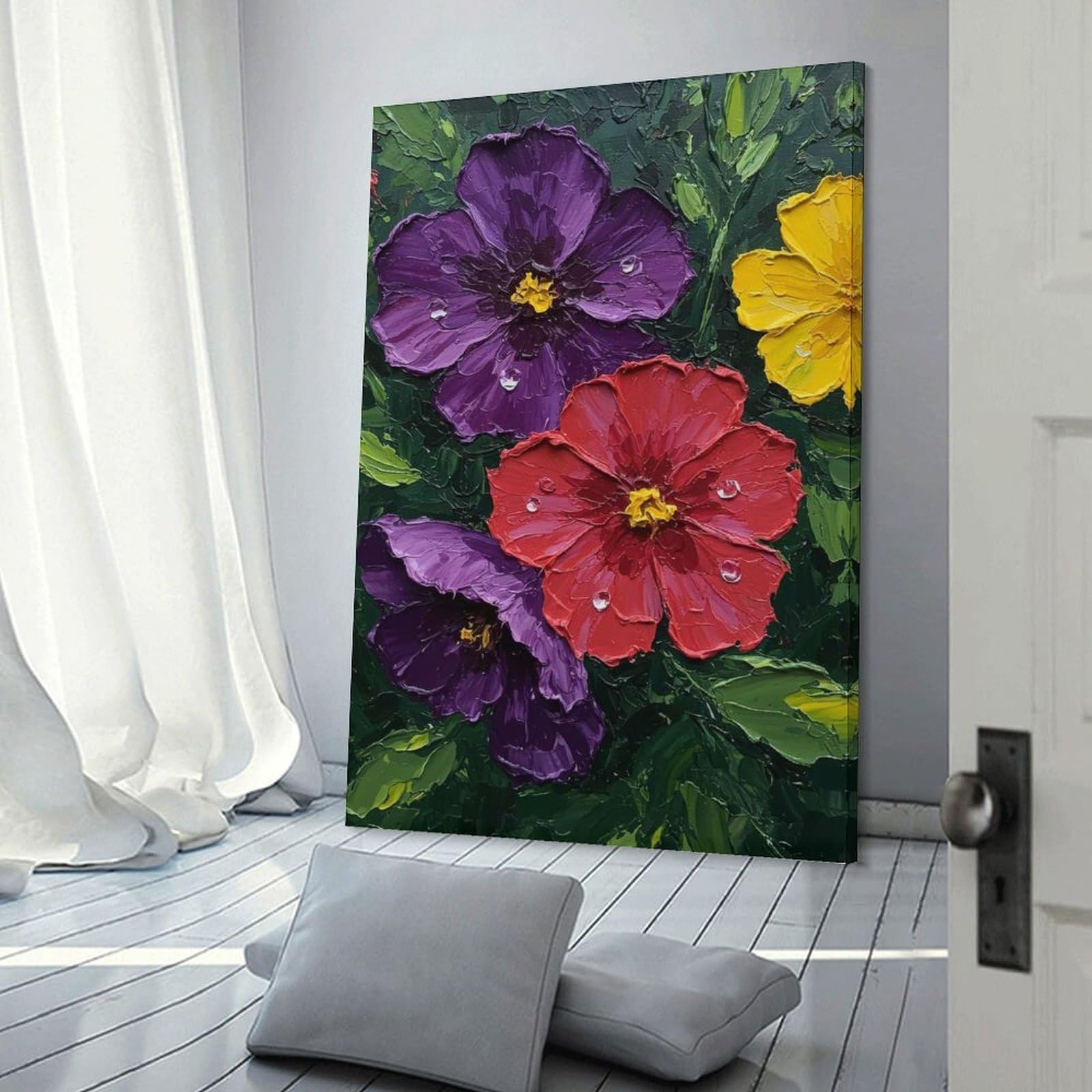 Junmoney Frame-Style-2 Vibrant Flower Painting Wall Art Print, 20X30inch(50X75cm), For Living Room, Bedroom, Office Or Hallway, A Flexible Wall Accent For Shared Spaces
