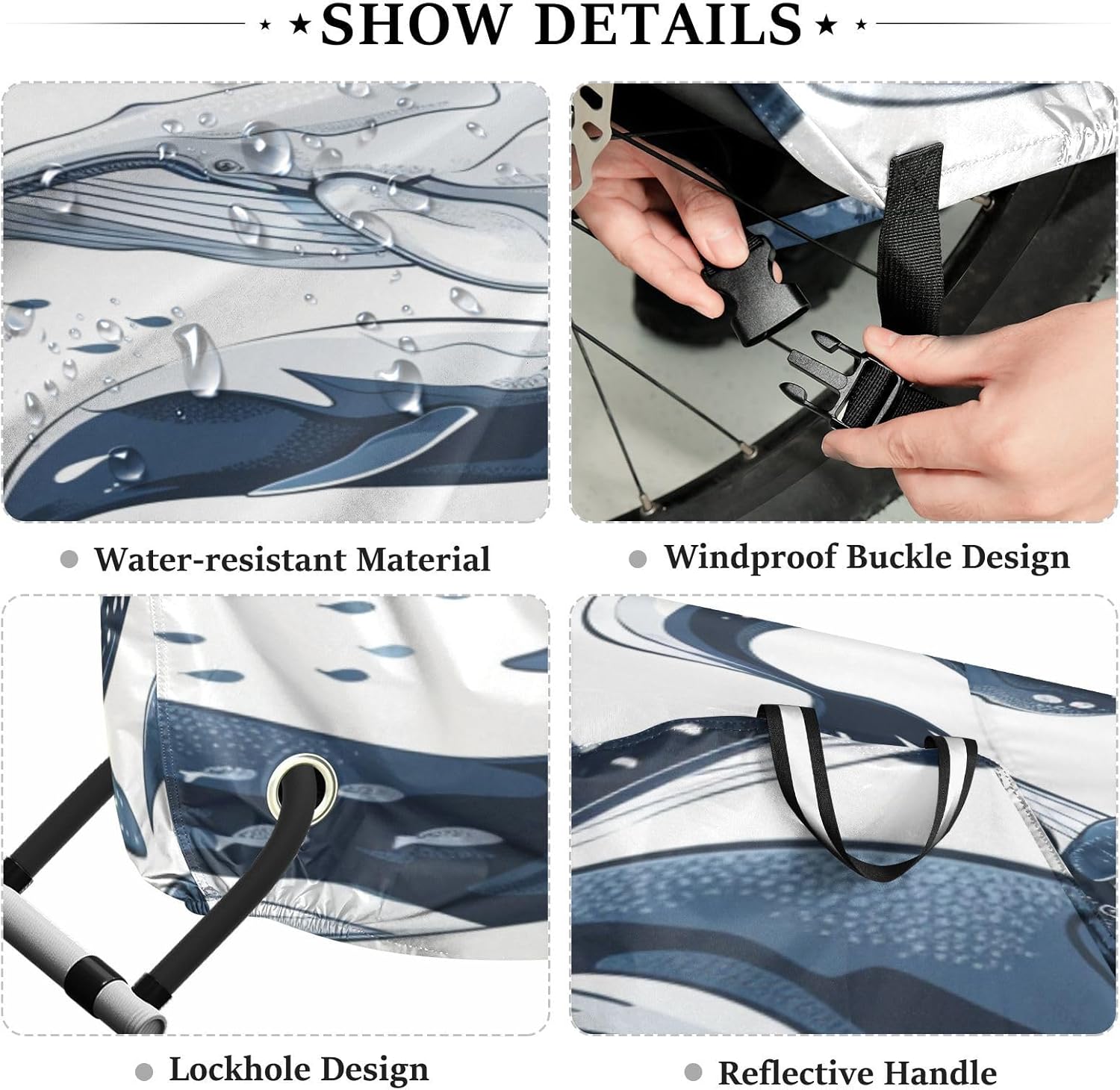 ALAZA Whale Print Bike Cover Waterproof Outdoor Ebike Bicycle Covers Tarp Protection for 1/2 Bikes, Sun UV Dust Wind Proof