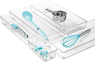 iDesign Recycled Plastic 5-Piece Kitchen Drawer Organizer Set - Linus Collection - Clear