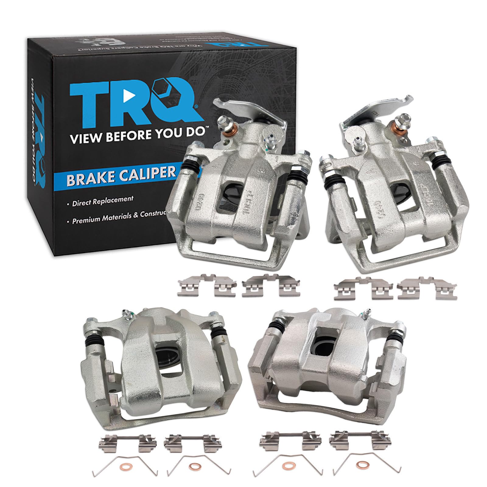 TRQ Front and Rear Brake Caliper Set Zinc Coated Brackets Hardware Compatible with 2016-2017 Honda Accord