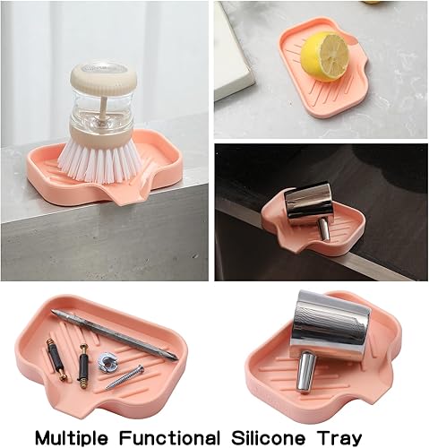 Vista 219 de Jaboneras de baño de silicona con boquilla de drenaje, organizador de fregadero de baño y cocina, soporte para esponja, bandeja de jabón para Gris