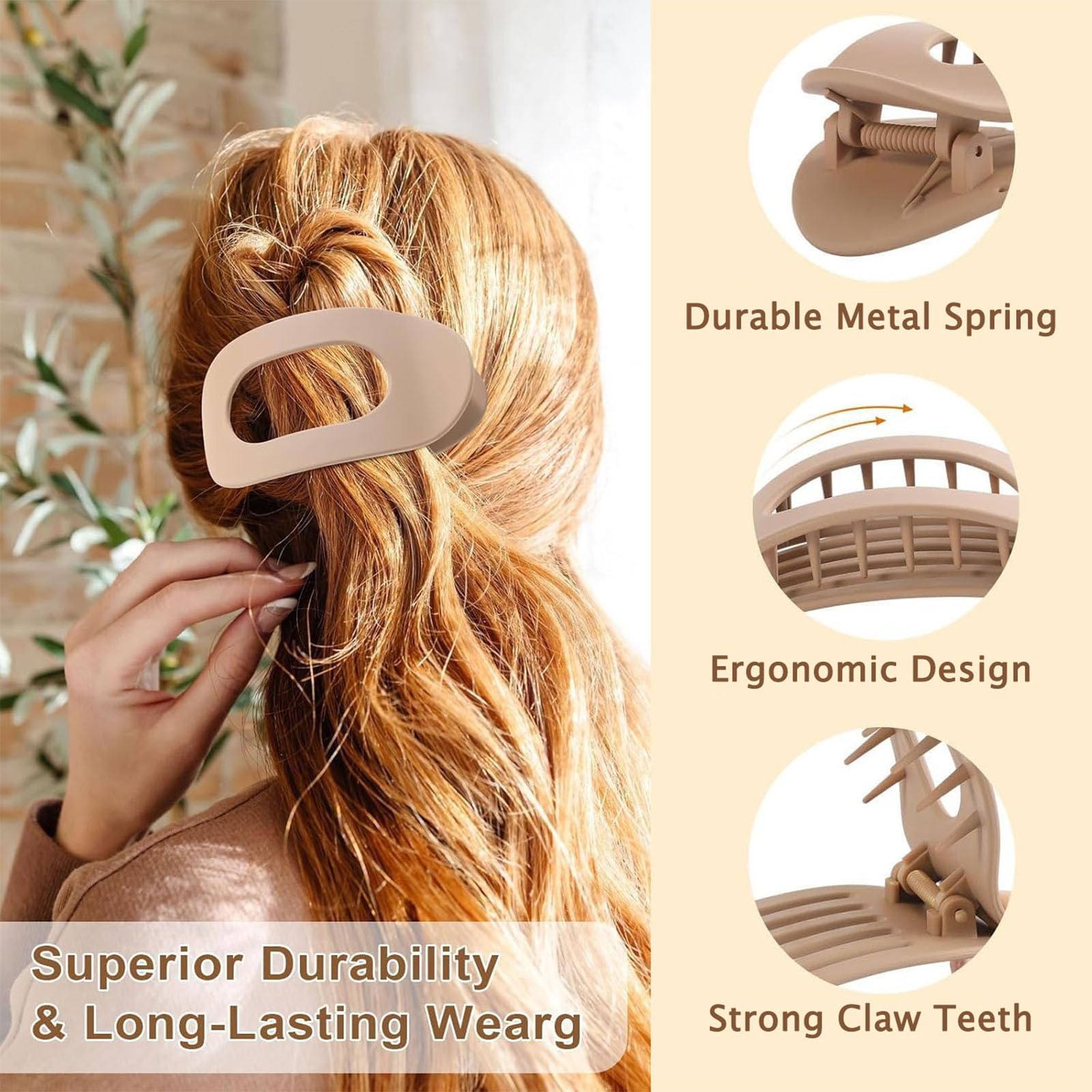mercham 6 PCS Lay Flat Hair Clips for Women Curved Hair Claw - Image 3
