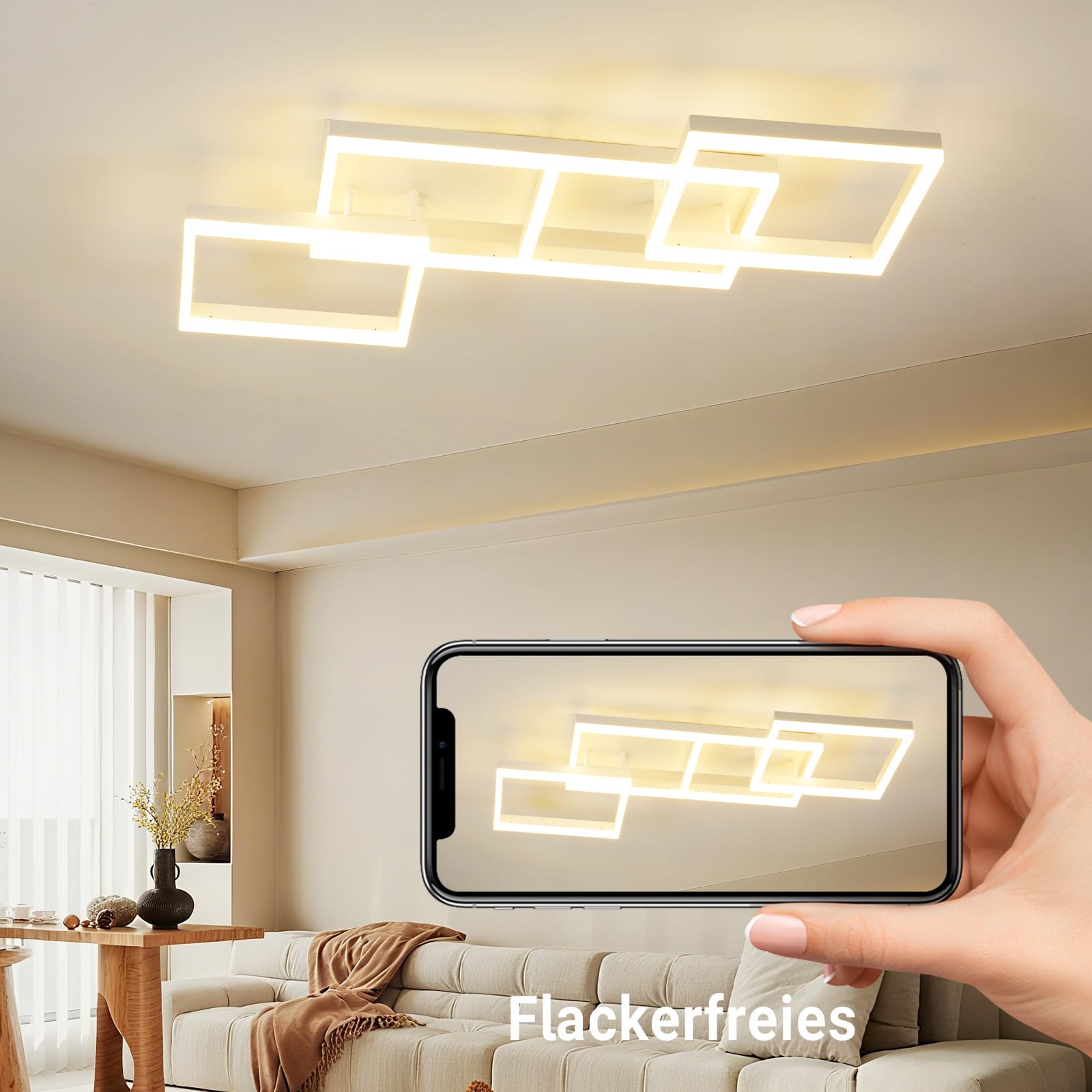 ANTENLICHT LED Deckenleuchte 85CM Dimmbar Wohnzimmer Deckenlampe 75w 7200LM, Wohnzimmerlampe mit Fernbedienung 3000K-6500K, Metall Rechteckige Schlafzimmerlampe Deckenbeleuchtung für Schlafzimmer Büro