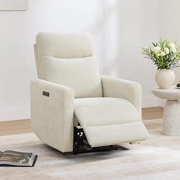 CHITA Genuine Leather Wall Hugger Power Recliner Chair for Adults, Cream | Electric Recliner for Small Spaces with Adjustable Power Headrest, USB/Type-C Charging Ports, Ideal for Living Room & RV