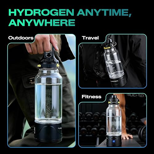 Miniatura 7 de Generador de vidrio para botella de agua de hidrógeno mejorado, vidrio de borosilicato de 34 onzas, tecnología SPEPEM, tapa a prueba de fugas, mango