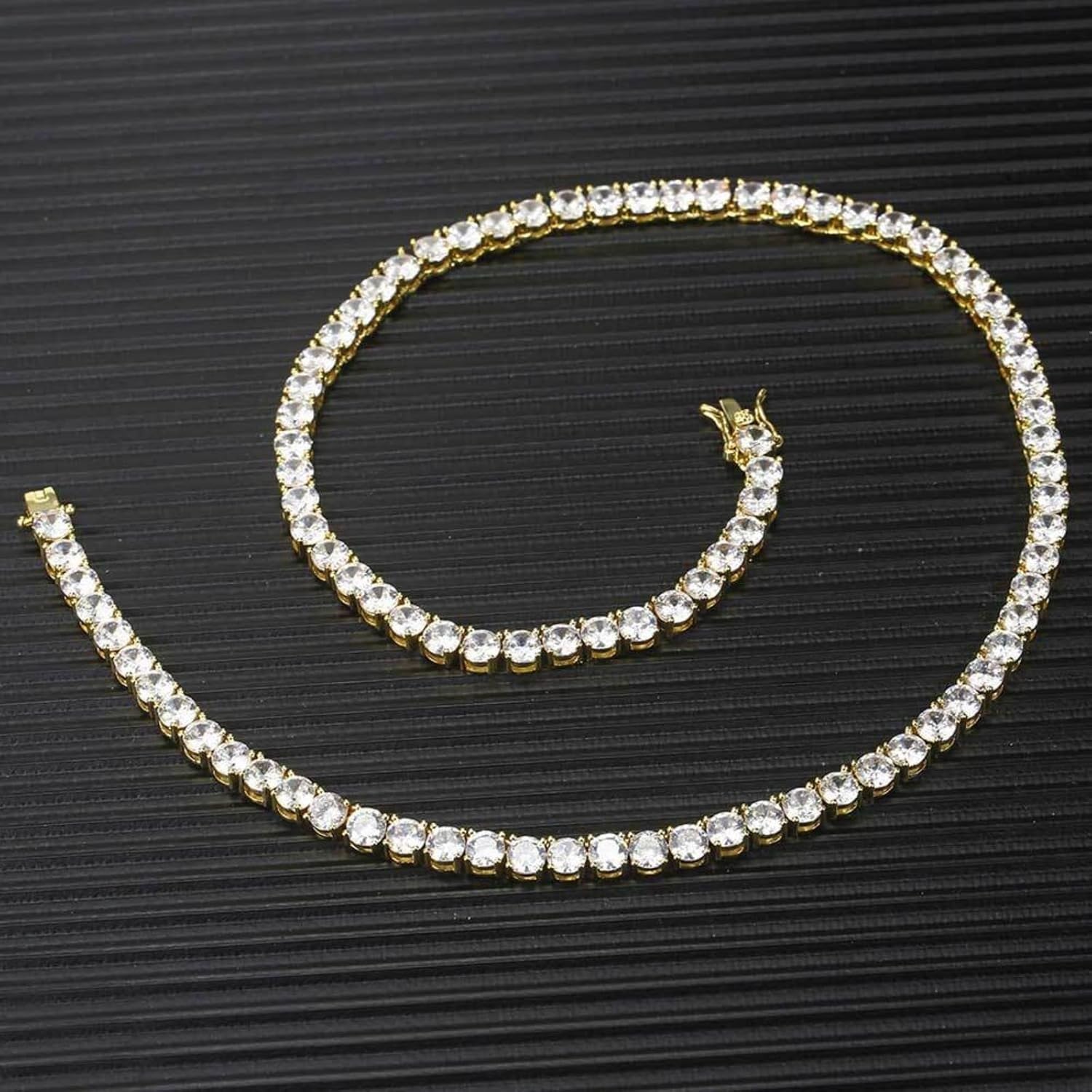 Collar de tenis de 3 a 6 mm para mujeres y hombres, chapado en oro blanco de 18 quilates, collar de diamantes de imitación de circonita cúbica de corte redondo