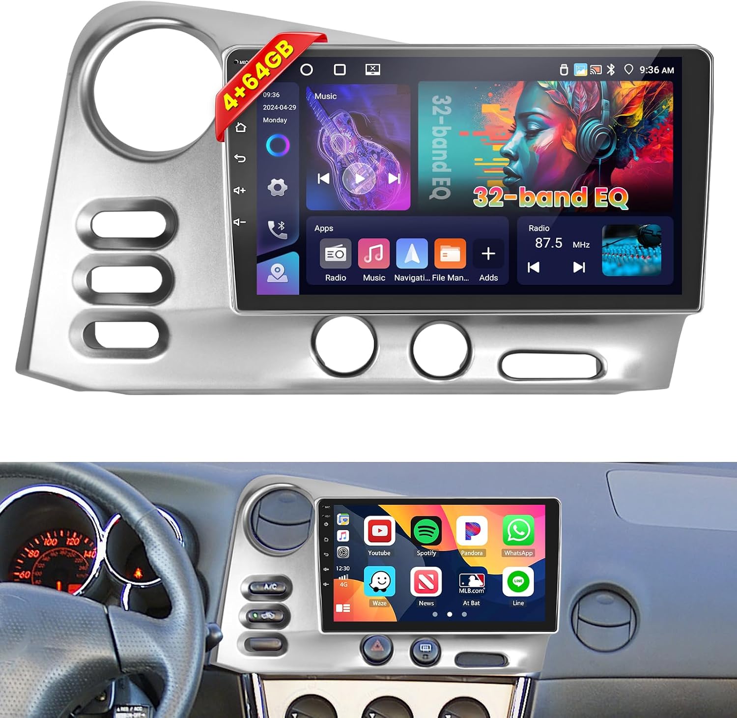 4G+64G Android Car Radio for Toyota Corolla Matrix 2003-2008 with 5Ghz WiFi