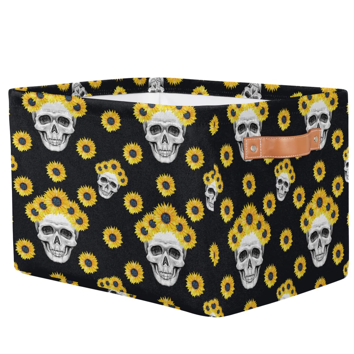 Mularoka Sunflower Wreath Skulls Storage Basket 15*11*9.5 Inch Collapsible Storage Bins Foldable Storage Box Bins with Handles For Clothes Kitchen Living Room Storage 2 Pcs