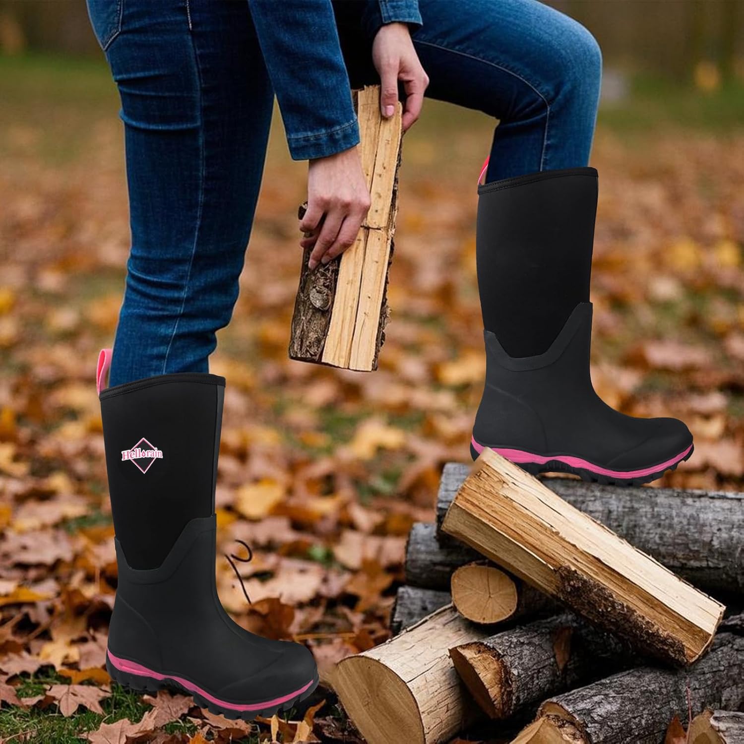 Hellorain Neoprene Rubber Waterproof Outdoor Rainboots Professional Non-slip Lightweight Breathable Women's Rain Shoes Suitable for Farms, Fish Ponds, Gardens