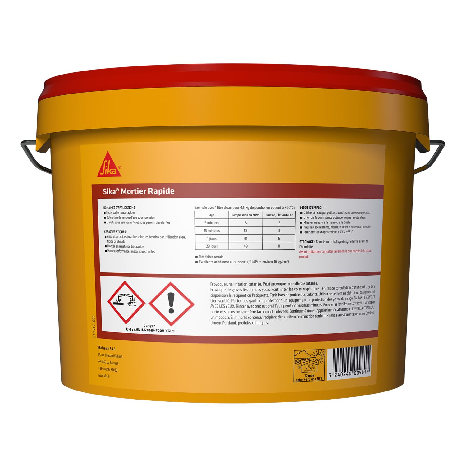 SIKA - Mortier anti-fuites prise rapide - Sika Mortier Rapide - 5kg | Stoppe fuites et infiltrations d’eau - Petits scellements - Prise très rapide - Prêt à gâcher - Multi-supports