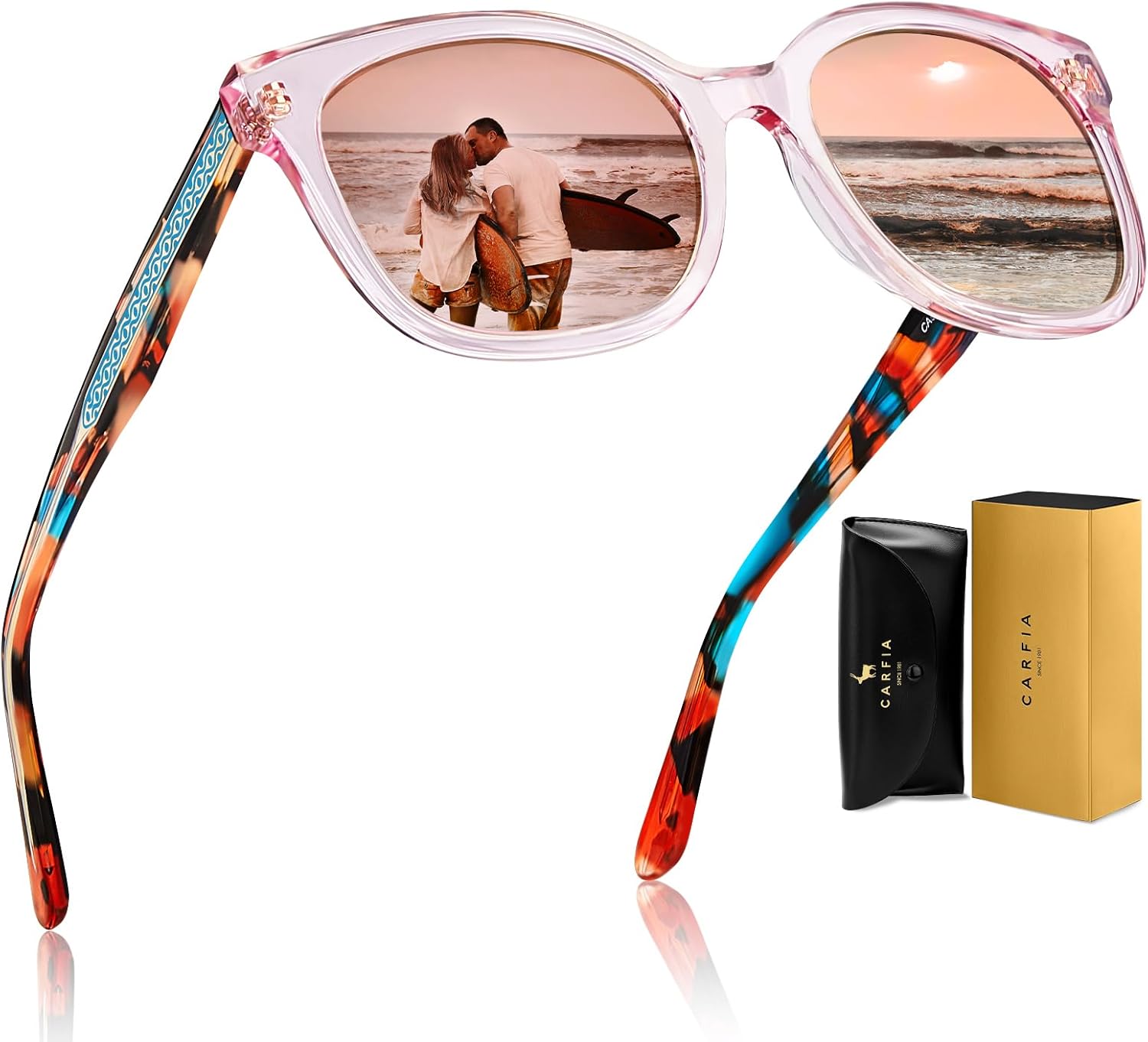 CARFIA Cat Eye Acetate Polarized Sunglasses for Women UV Protection, Retro Ladies Eyewears with Embossed Pattern Wire Core