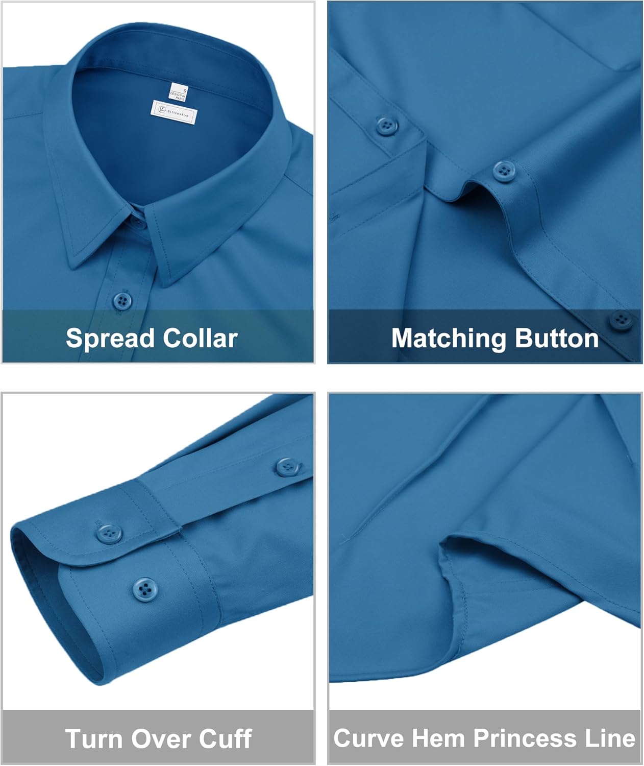 siliteelon Womens Classic-Fit Dress Shirts Long Sleeve Button Down Wrinkle-Free Stretch Solid Casual Work Office Blouse Top - Image 3