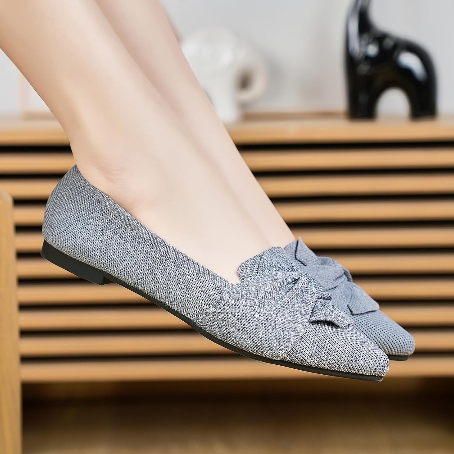 Flats for Womens Pointed Toe Ballet Flats with Bow Comfortable Knit Dressy Flats - Image 7
