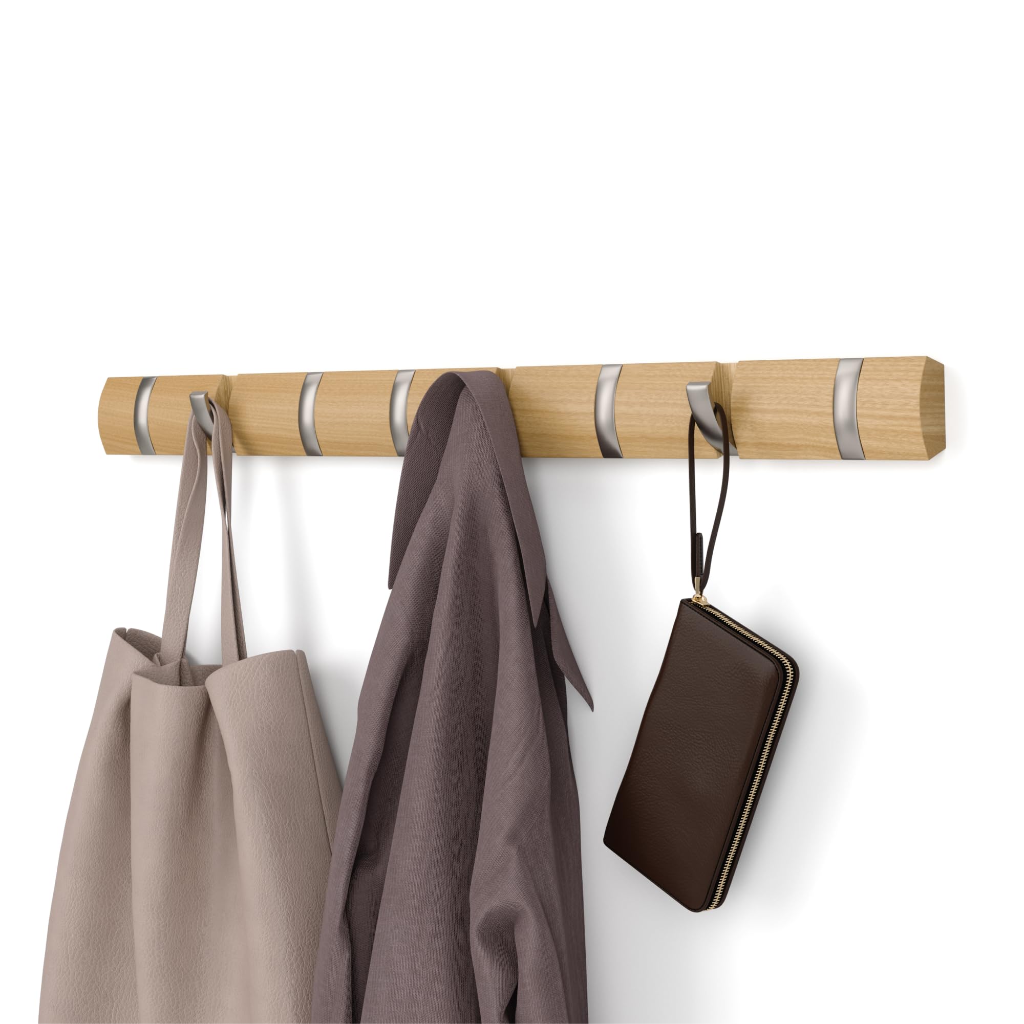 Umbra Flip 8-Hook Wall-Mount Rack/Rail, Natural/Nickel