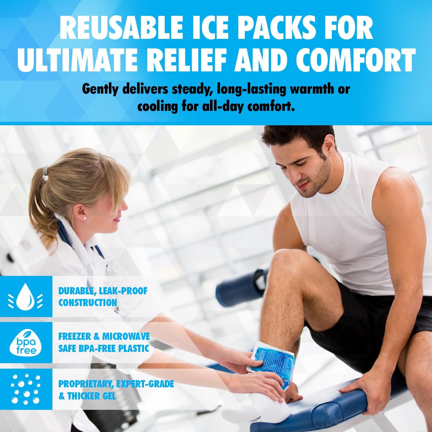 Perfect Remedy 2-Pack Gel Ice Packs for Injuries - Reusable, Soft & Flexible Hot & Cold Compress, Soothing Aid for Sprains, Strains, Soreness conditions, Alternative to Hot Water Bottles (Blue, Large)