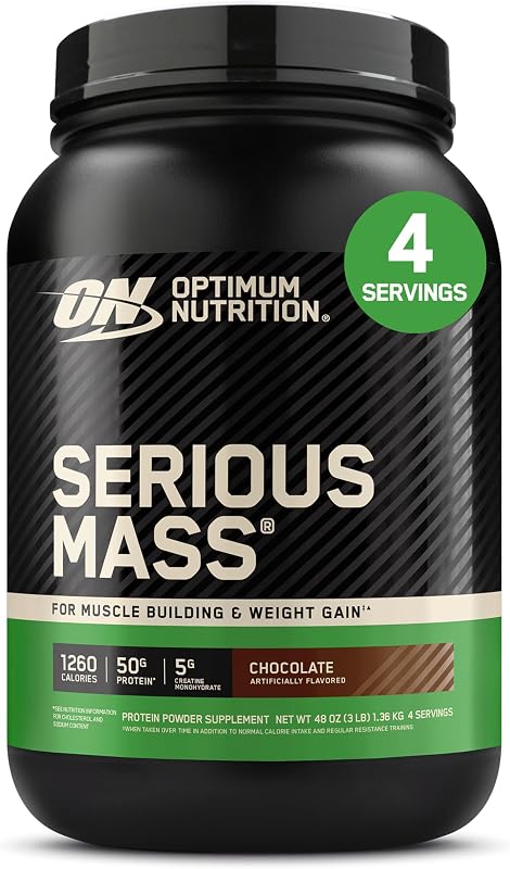 Optimum Nutrition Serious Mass Weight Gainer Proteína en polvo, chocolate, 3LB | Proteína en polvo para ganar peso, ganador de masa con proteína de suero, creatina, glutamina, BCAA, vitaminas y minerales, fácil de mezclar
