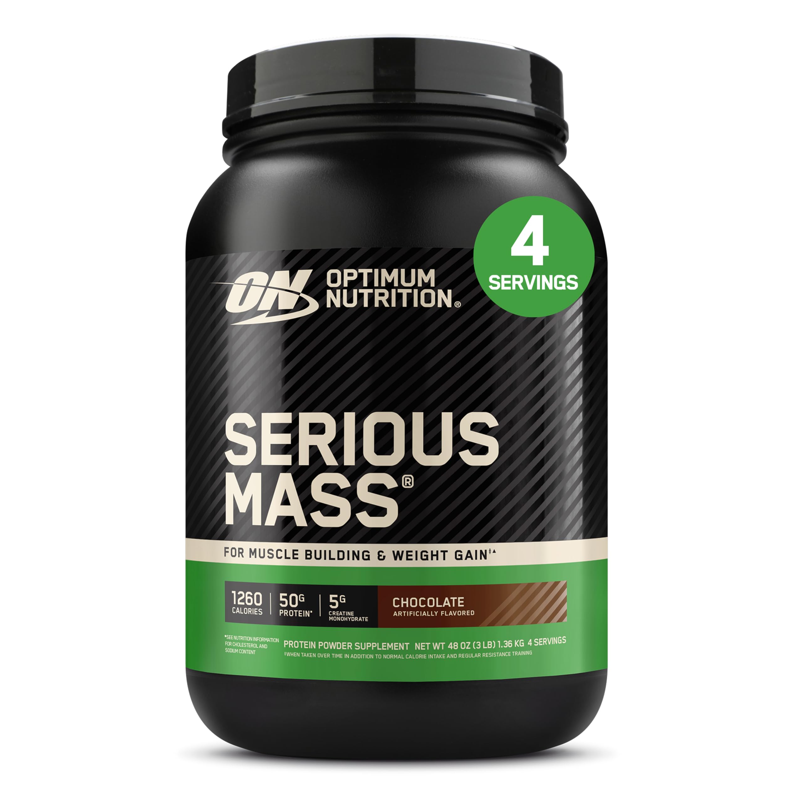 Optimum Nutrition Serious Mass Weight Gainer Protein Powder, Chocolate, 3LB | Weight Gainer Protein Powder, Mass Gainer with Whey Protein, Creatine, Glutamine, BCAAs, Vitamins & Minerals, Easy Mixing