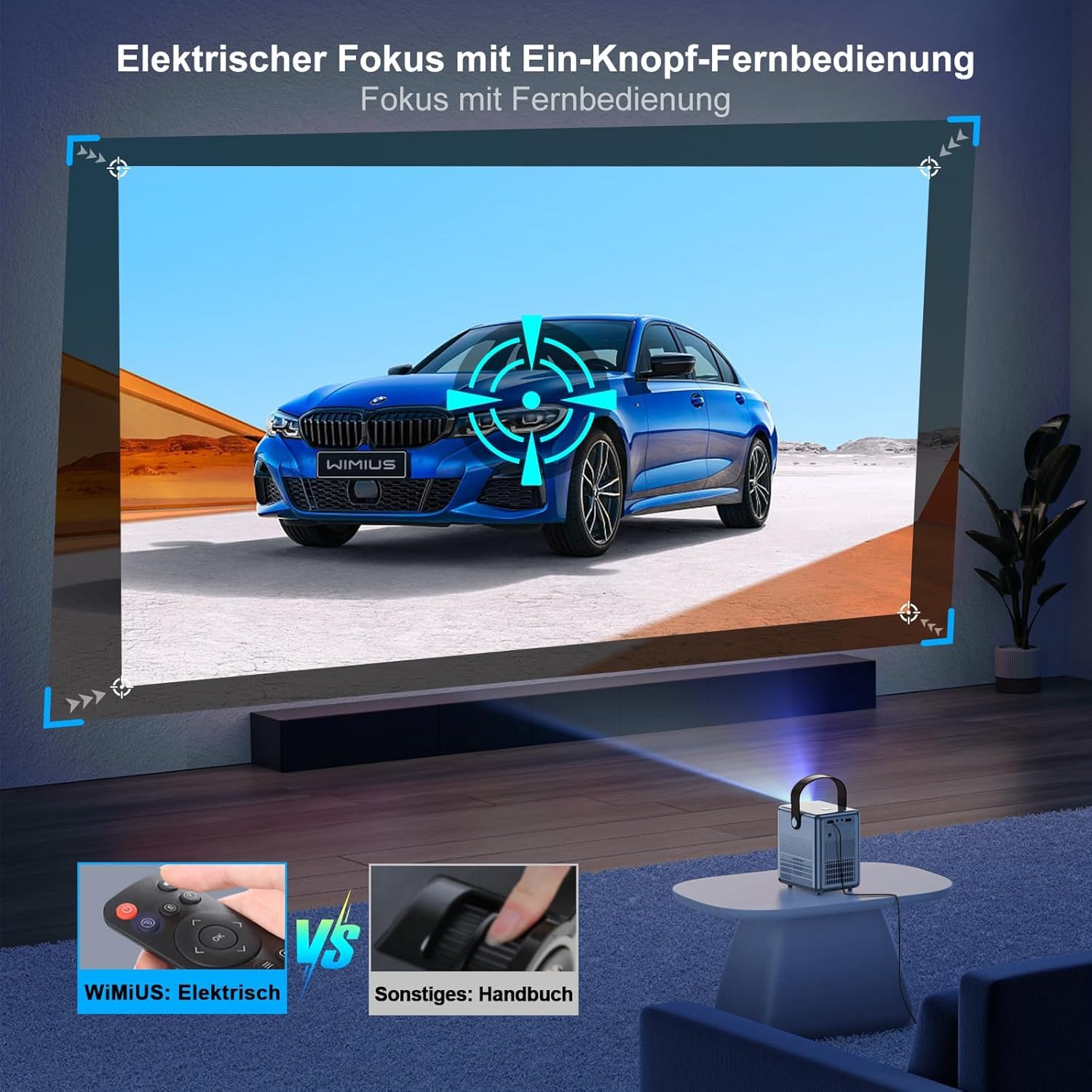 WiMiUS Mini proiettore WiFi Bluetooth 1080P Full HD, Messa a fuoco elettrica e correzione trapezoidale automatica, Proiettore home cinema per Android, iPhone, Grigio