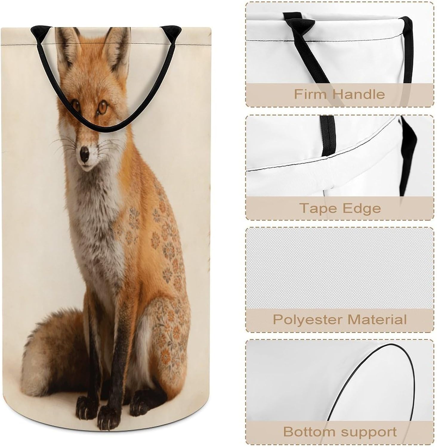 Fox Print Laundry Hamper Portable Lightweight Clothes Hampers Fashion Dirty Laundry Storage Basket Large Capacity Foldable Clothes Baskets for Bathroom Bedroom