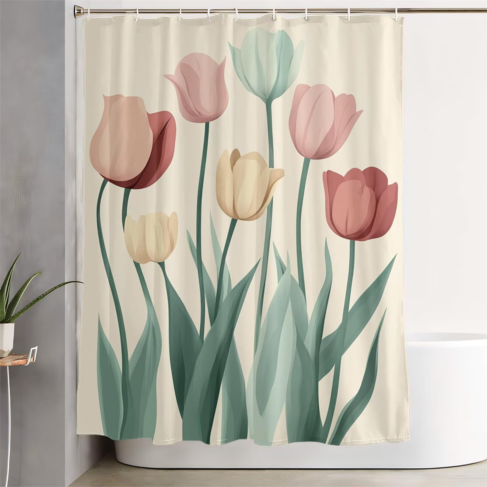 Kolorowa zasłona prysznicowa 200 x 240 cm, bardzo długa zasłona prysznicowa do łazienki, tulipanowa, wodoodporna, z haczykami i obciążonym obszyciem, nadaje się do prania, szybkoschnąca, na wszystkie