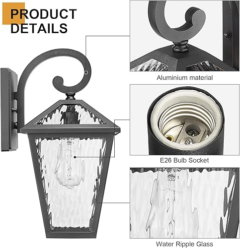 Miniatura 18 de Lámparas de pared para exteriores, faroles de pared exterior impermeables con vidrio, apliques de pared exterior, luces de porche delantero