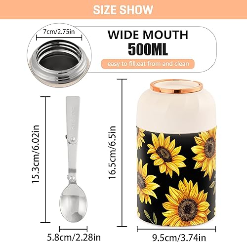 Miniatura 3 de Burbuja Tarro de comida aislado al vacío de girasol, acero inoxidable con cuchara plegable y cuenco portátil para alimentos para adultos, sin BPA y