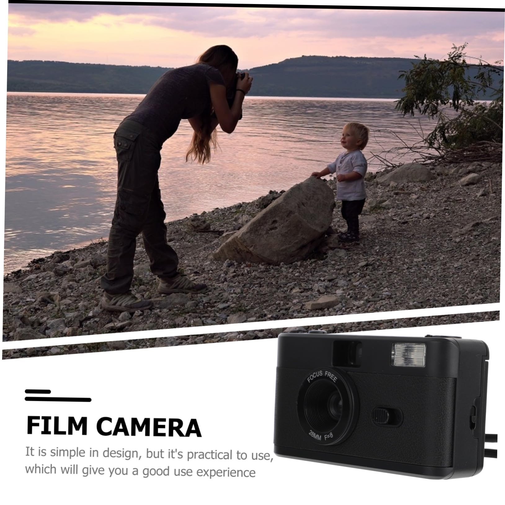 Appareil Photo sans Batterie Flash Intégré Vintage Noir en Abs Compatible Film 35mm Réutilisable pour Photographie Argentique