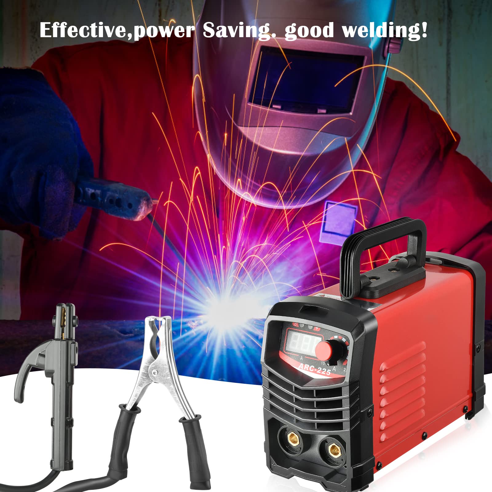 Poste a Souder ARC 220V 225A, machine à souder électrique portable IGBT avec écran digital LCD pour les soudeurs et la maintenance de divers équipements (Rouge)
