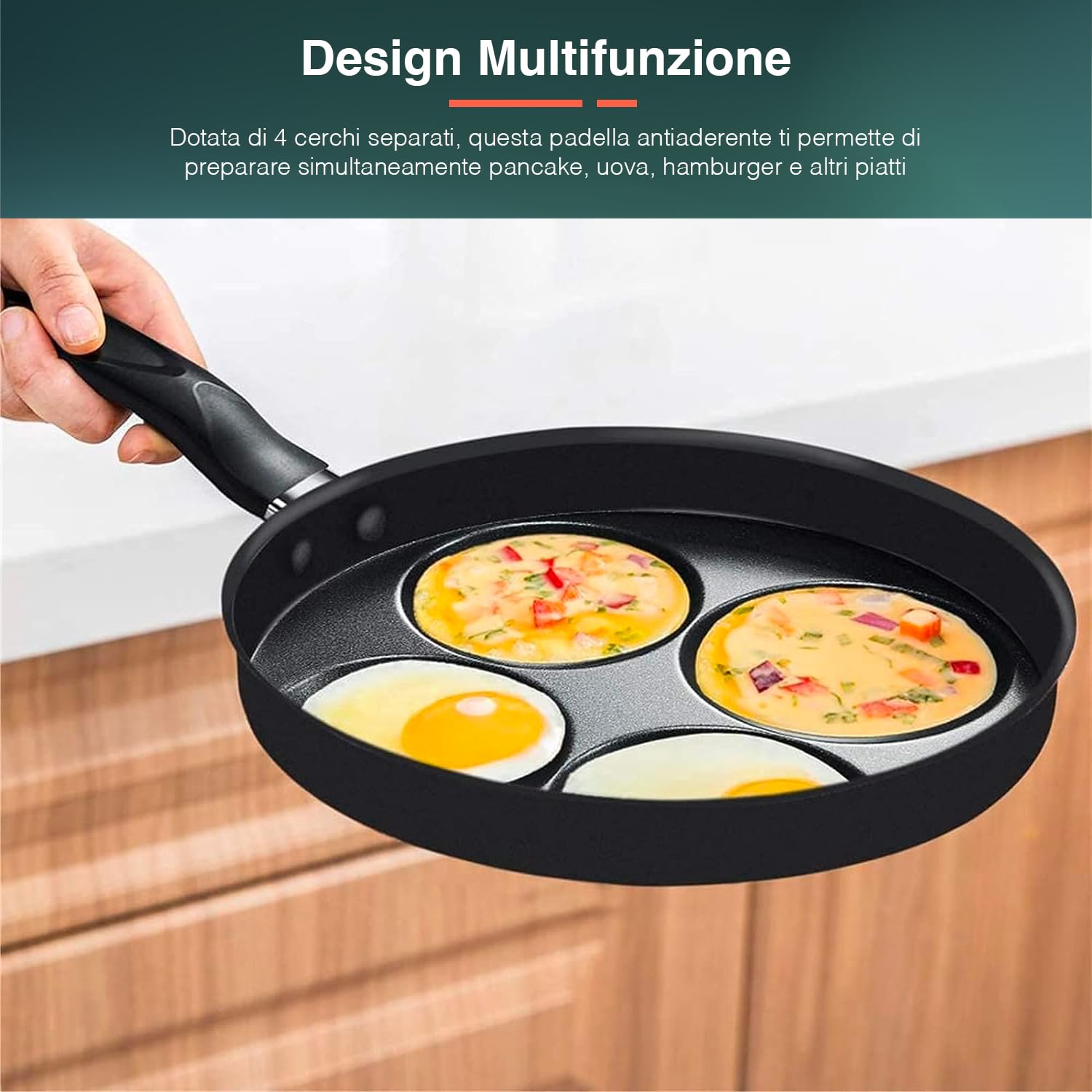 Avilia Padella Antiaderente con 4 Stampi per Pancake, Uova, Hamburger - Rivestimento Senza PFOA, Compatibile con Piano a Gas, Elettrico, Ceramico, Facile da Pulire, Ideale per Cucina Salutare, 24cm