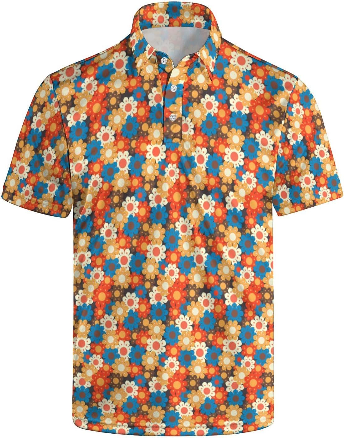 Golf Polo Shirts for Men Funny Print Quick Dry Short Sleeve Performance Golf Shirts Moisture Wicking Polo Shirts