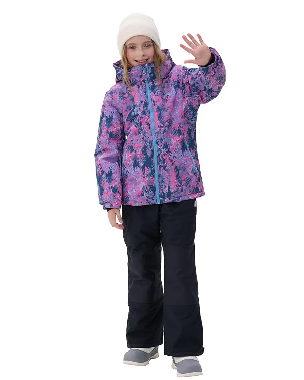 SMONTY Girls Boys Ski Suit Kids Snowsuits Waterproof Snowboard Elastic Hood Jacket with Bib Pants, Windproof Winter Warmth(10-12 Years,KALEIDOSC Pink) by SMONTY - Image 7