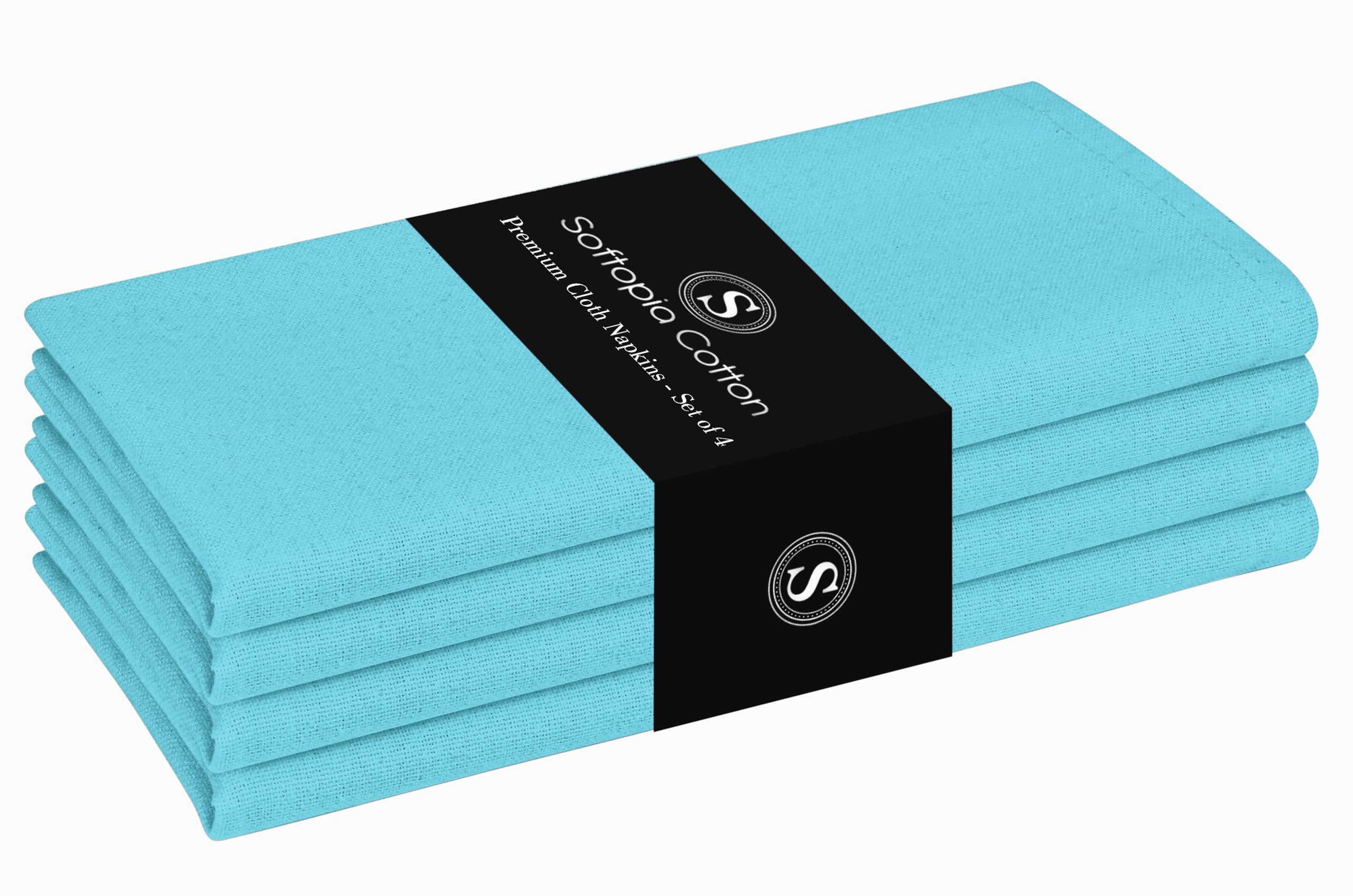 Ocean Blue Cloth Napkin 100% Cotton, 17x 17 Inches, Table Napkin for Dining, Lunch, Cocktail, Decorative Washable Napkins for Spring, Baby Showers, Easter - Aqua Blue (Set of 4)