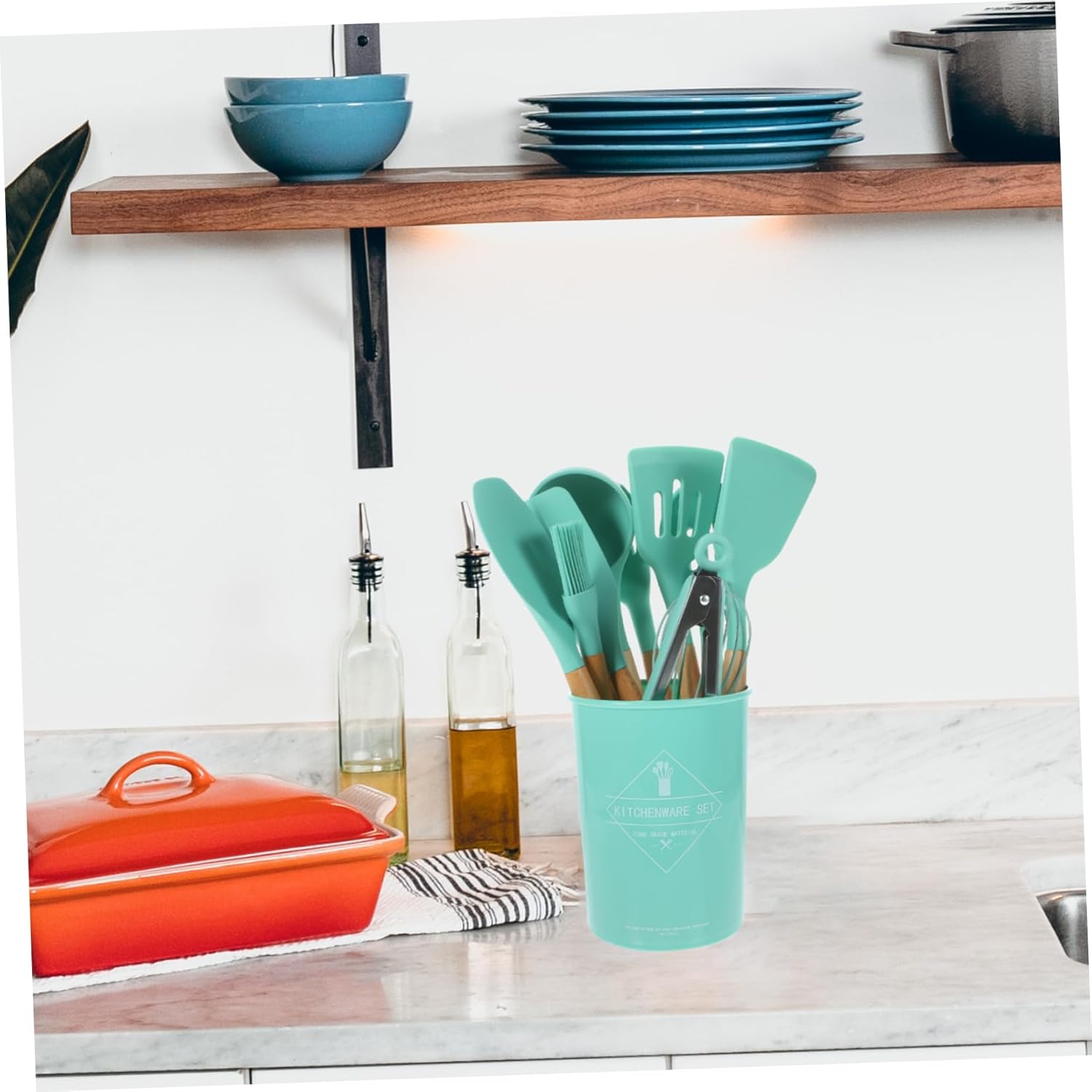 1set Kitchen Utensil Set Wooden Handles for Cooking and Baking Nonstick Tools Ergonomic Design Deep for Scratch Cookware