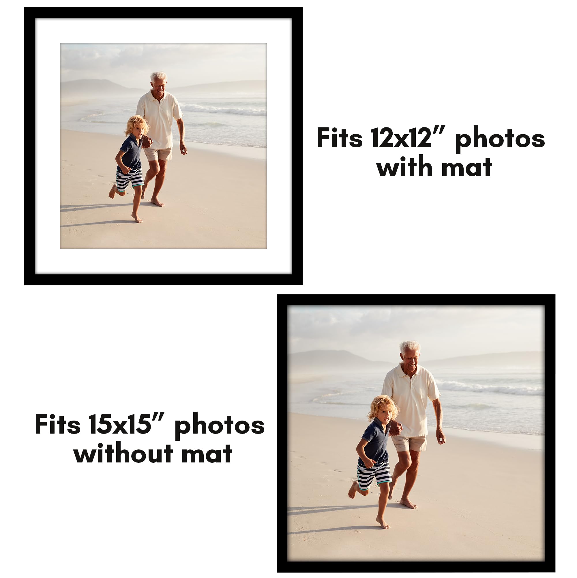 Americanflat Cornice portafoto da 38 x 38 cm, in plexiglass lucido, set da 2 pezzi, utilizzabile come cornice 30 x 30 cm con passepartout o cornice 38 x 38 cm senza passepartout, collezione Galleria