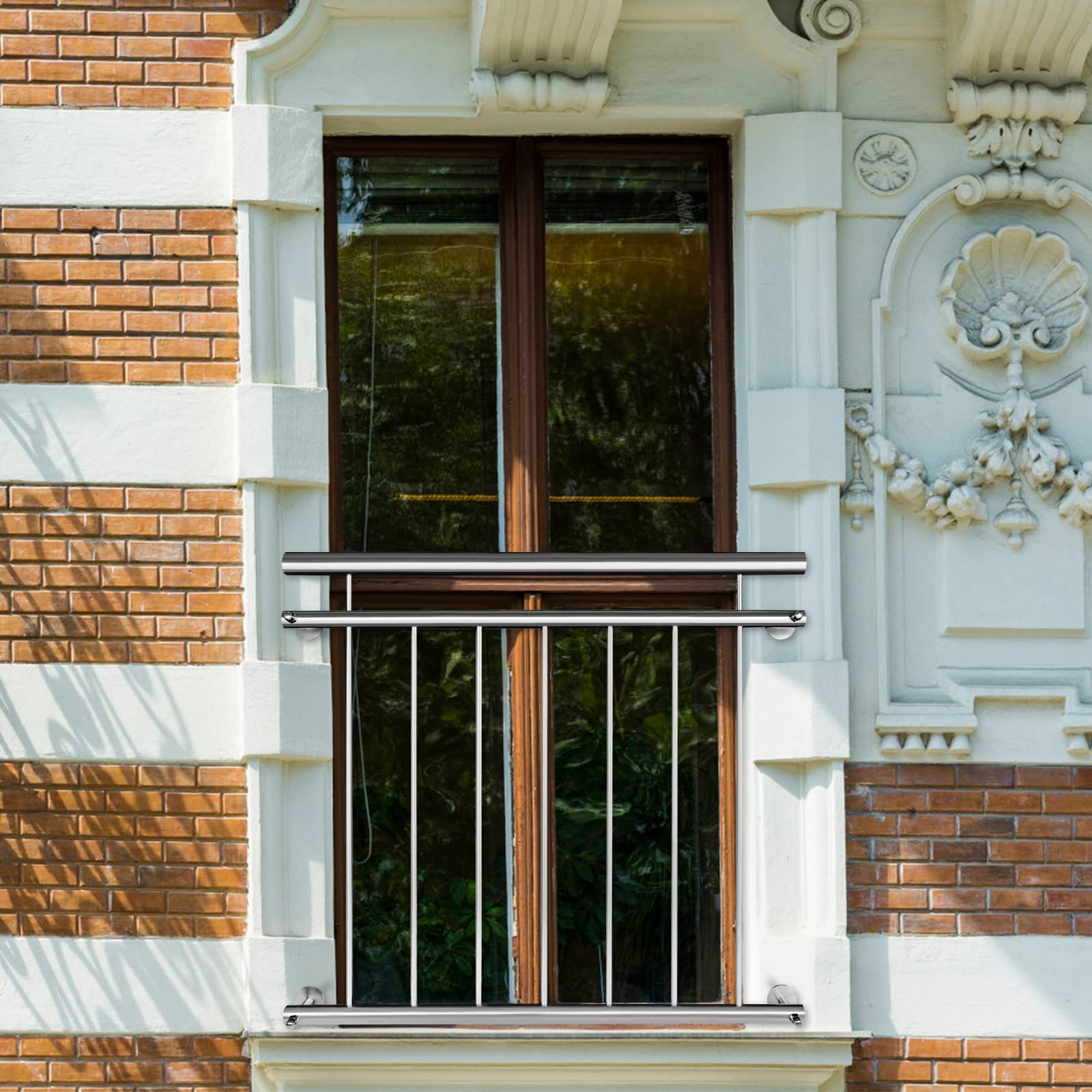 XMTECH Francuski balkon ze stali nierdzewnej, 128 x 90 cm, poręcz balkonowa, balustrada balkonowa, łatwa w pielęgnacji, ochrona okna, balustrada tarasowa
