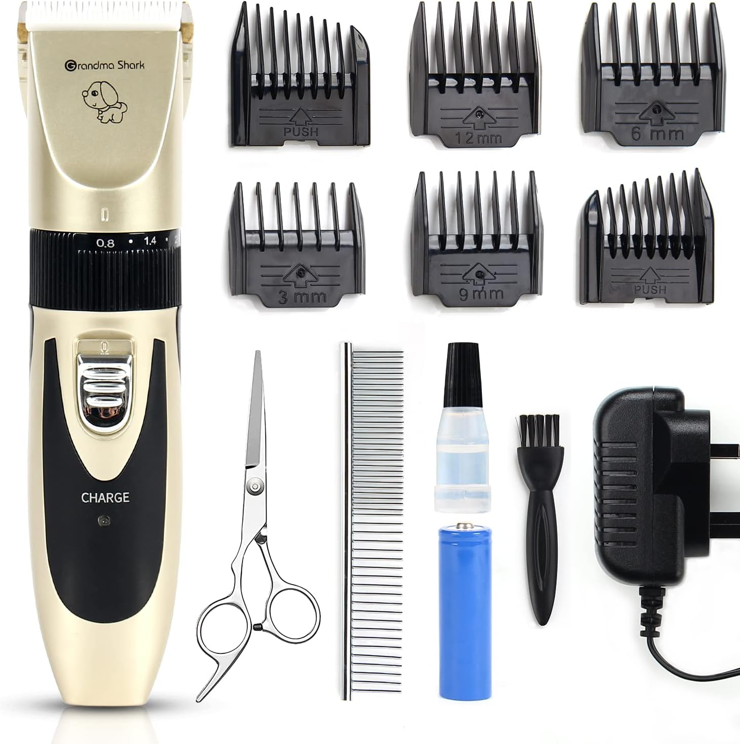 GRANDMA SHARK Professional Cordless Dog Clippers - Low Noise, Complete Grooming Set for Dogs, Cats, Other Pets