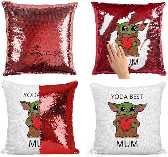 Yoda Best Mum Boyfriend Funny Pillowcase Pillow Mum Baby Sequin Cushion