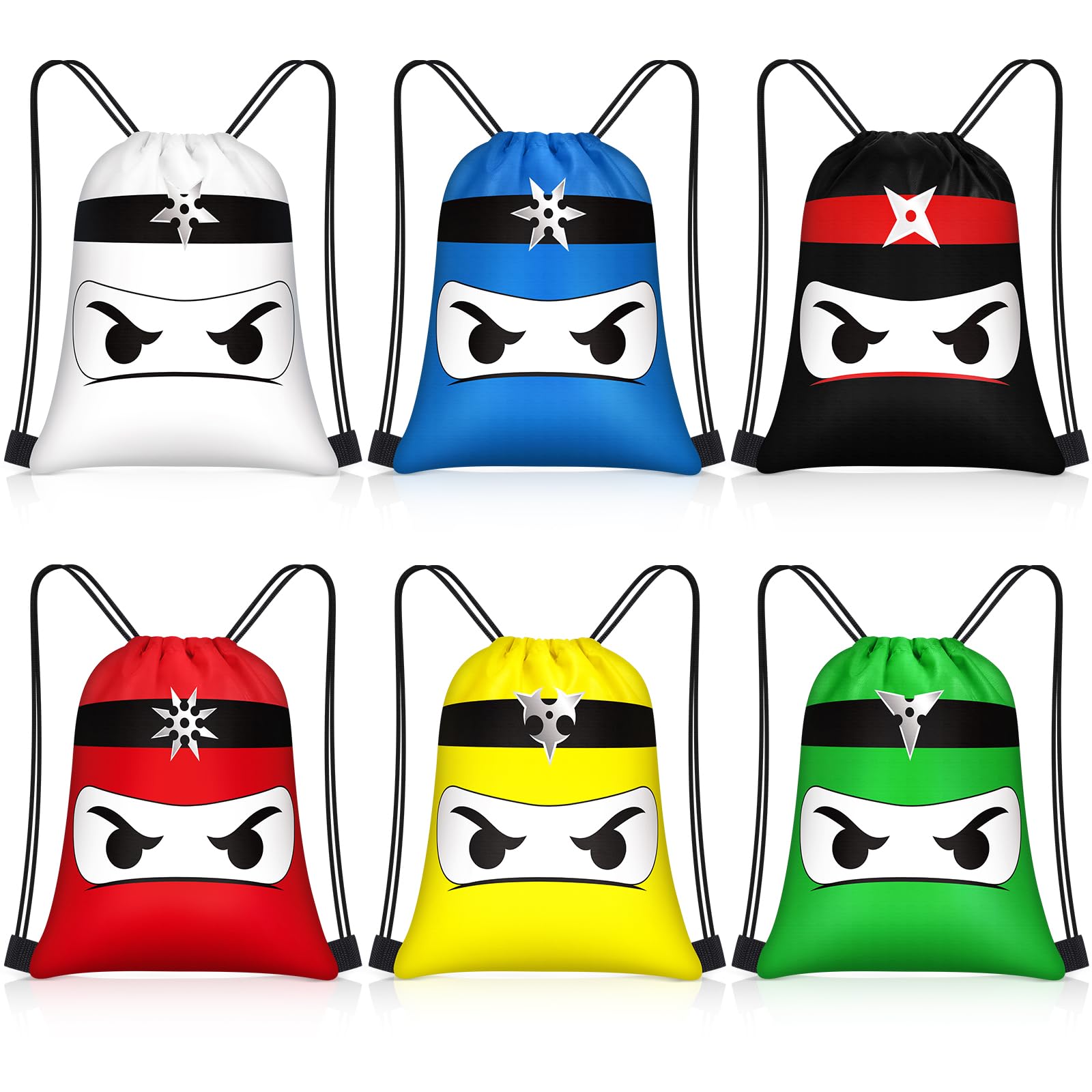 Censen 24 Pcs Ninja Drawstring Bags Set Bulk 12 x 10 Inch Candy Treat Goody Waterproof Beach Bags for Kids Ninja Themed Party Birthday Party Favor Supplies — image 1