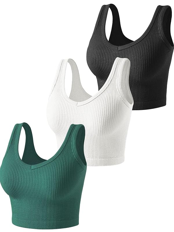 3 Pieces Womens Tank Tops Cute Sexy Going Out Ribbed Summer Tops Black White Crop Tops for Women(S055L-heibailv) by SPICE UNION - Used condition - US$21.31