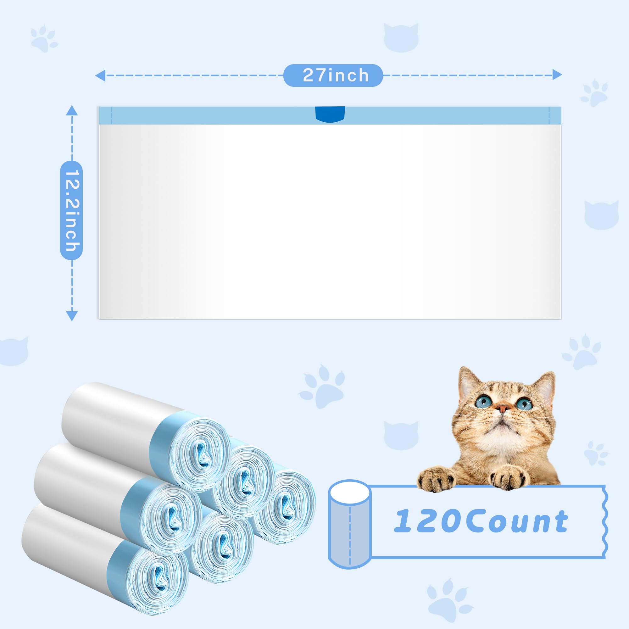 120 bolsas de arena para gatos, grandes, con cordón extra duradero, para mascotas, diseño extra grueso a prueba de fugas, para caja de arena automática para gatos y robot de arena