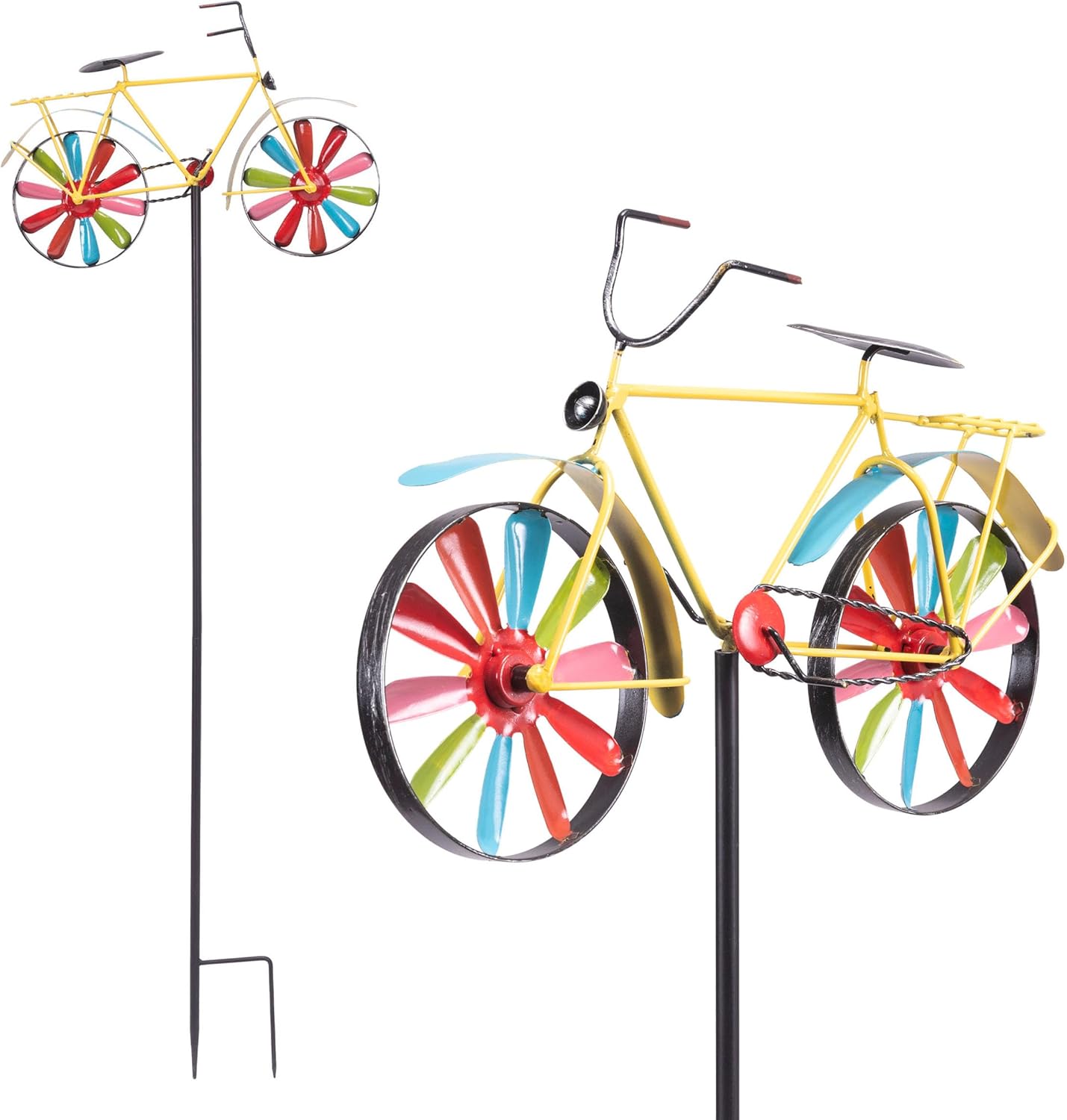 Alpine Corporation 42" Tall Outdoor Metal Bicycle Wind Spinner Garden Stake Decoration, Multicolor