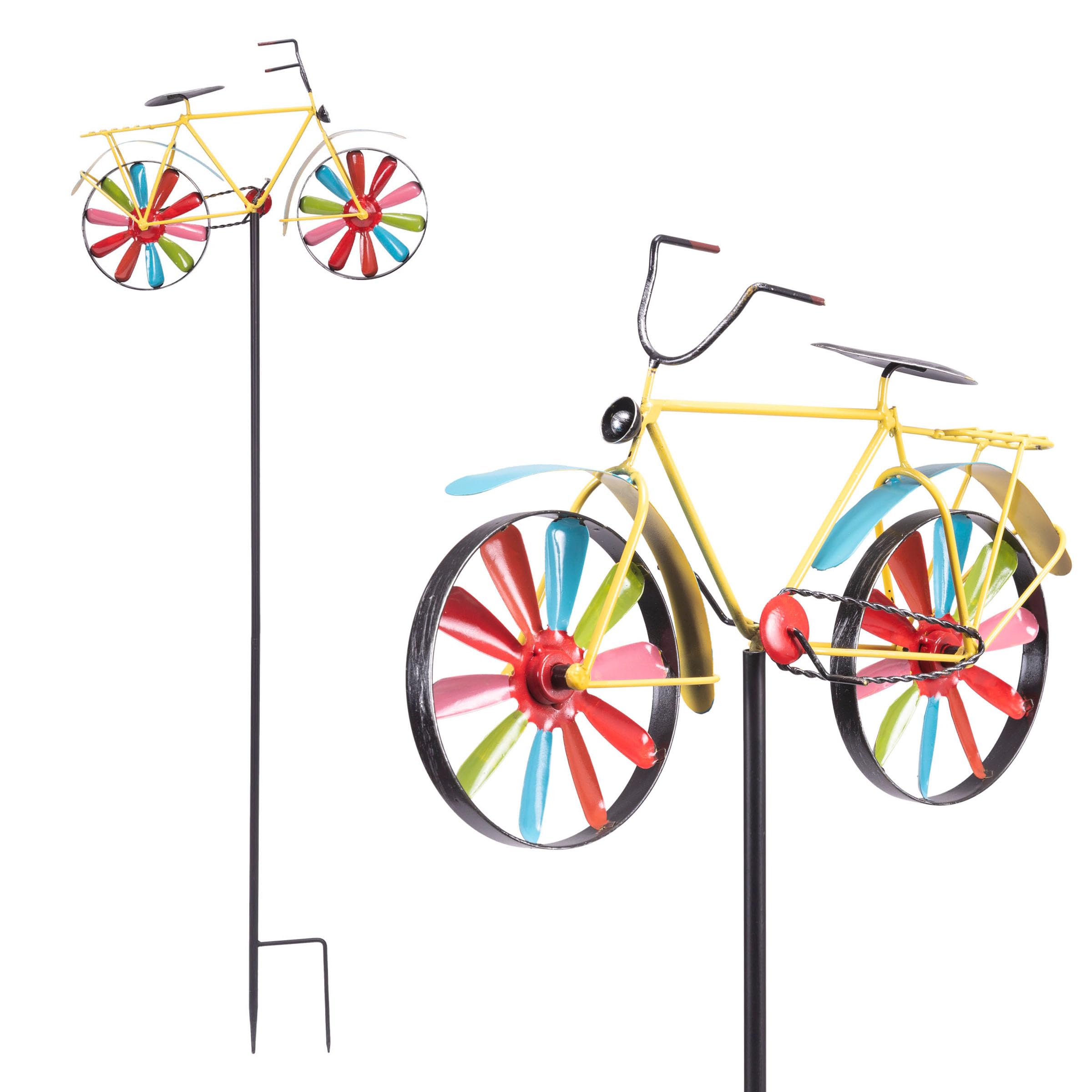 Alpine Corporation 42" Tall Outdoor Metal Bicycle Wind Spinner Garden Stake Decoration, Multicolor