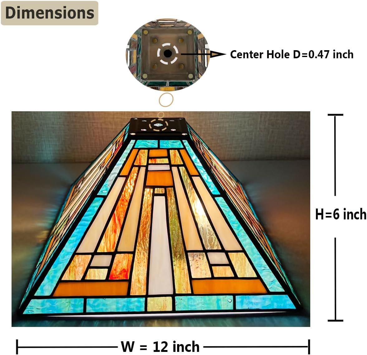 Tiffany Lamp Shade,12 inch Mission Style Handcrafted Stained Glass Lampshade replacement for Medium Size Table Lamp Desk Light