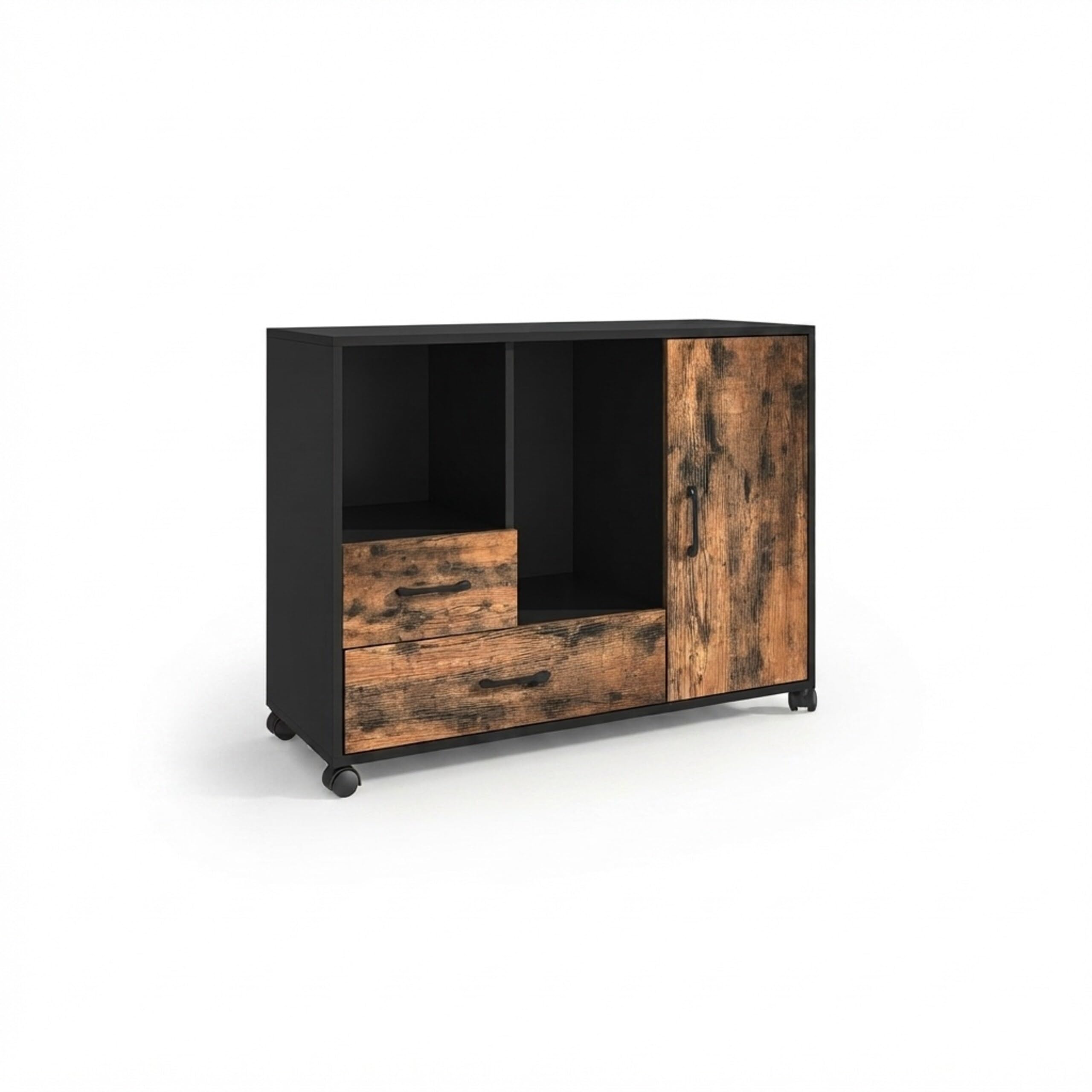 Relaxdays Rollcontainer 2 Schubladen & 4 Fächer, HBT: 70 x 90 x 35 cm, Rollwagen mit Tür, Büroregal, Farbwahl