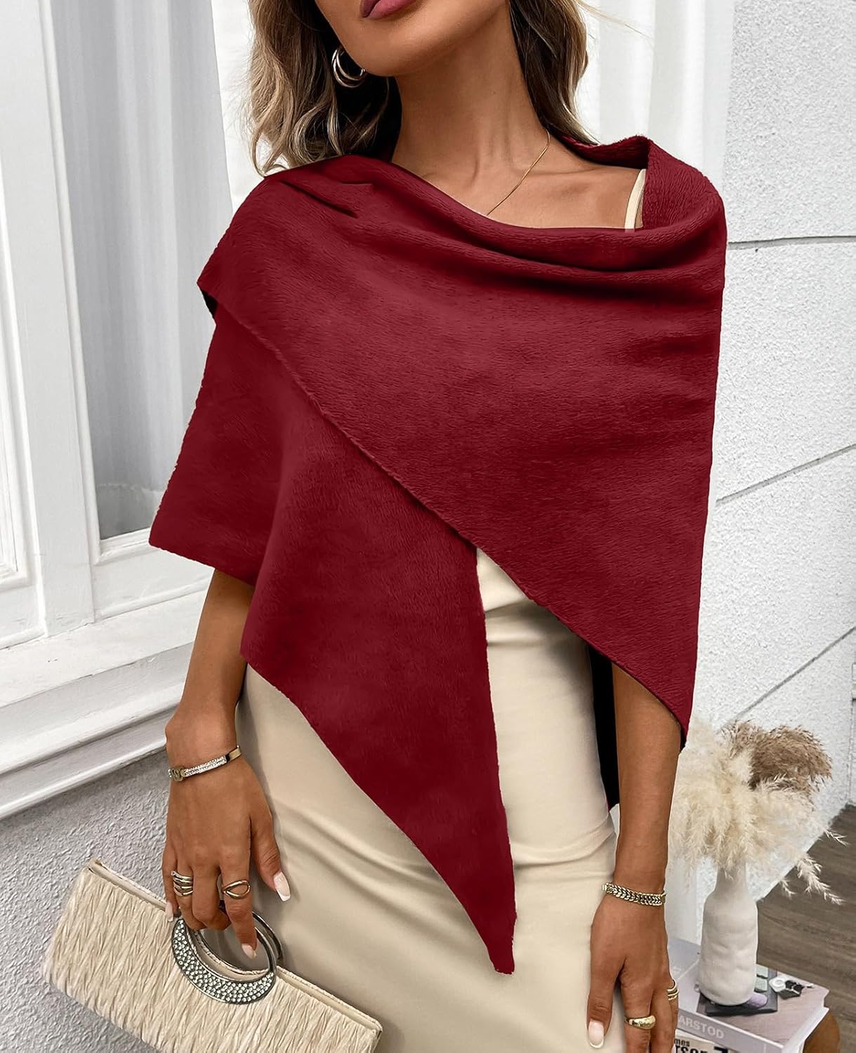 Womens Knitted Shawl Wraps Casual Solid Color Cape Scarf Comfortable Triangle Pashmina Shoulder Sweater - Image 2