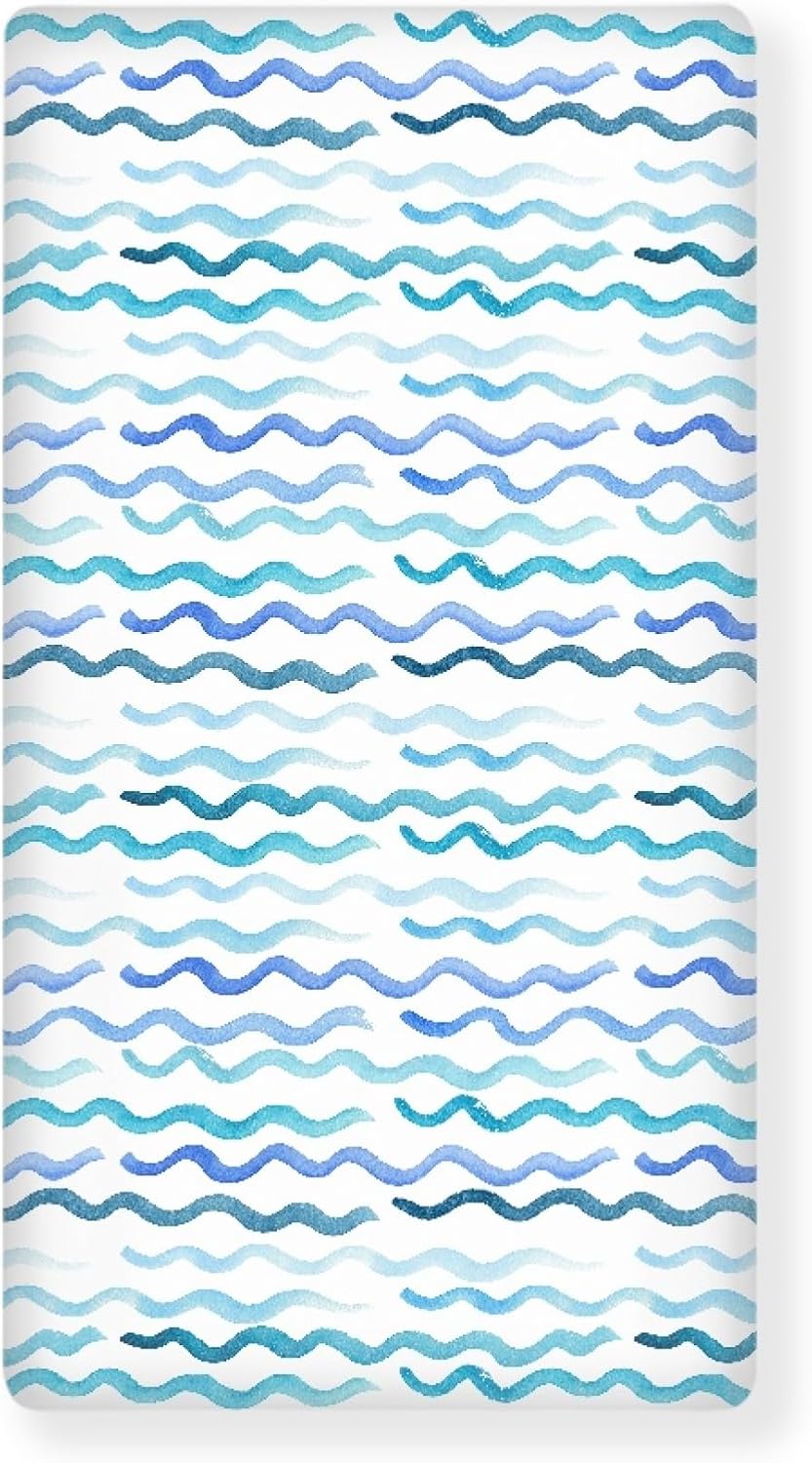 Blue Wave Fitted Crib Sheet for Boys Girls Nautical Pastel Colored Ocean Sea Waves Baby Sheet for Standard Crib and Toddler Cute Curve Nursery Bed Mattress Sheets 28"x52"