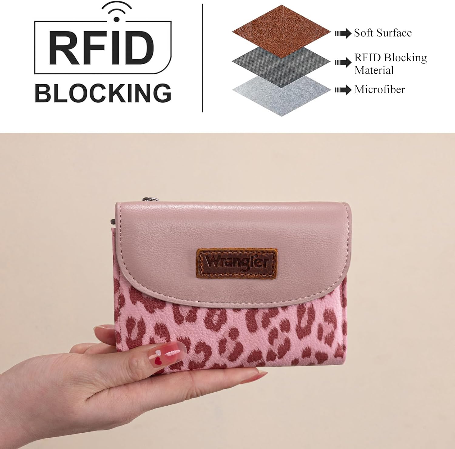 X Wrangler Pink Wallet for Women Small Wallets, Card Cases & Money Organizers Trifold Credit Card Cash Wallet Large Capacity Clutch Wallets for Womens Ladies Female with Coin Purses WG263-W076PK - Image 5