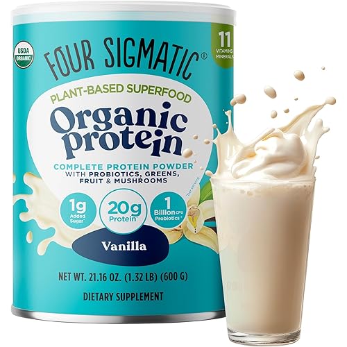 Four Sigmatic Organic Vegan Protein Powder | 18g Plant-Based Protein per Serving | Gluten Free, Dairy Free, Soy Free, Non-GMO with No Filler Ingredients | 21.16oz, 15 Servings | Sweet Vanilla
