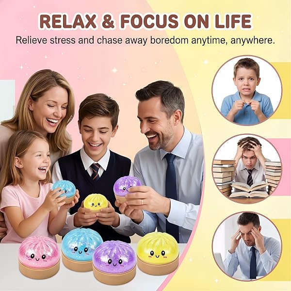 Dumpling Squishy Fidget Toys, 4 Stück Dumplings Squishy Mystery Box mit Dampfer für Kinder Erwachsene, Stressball Fidget Toys für Anti Stress Spielzeug, Autismus Stressabbau Geschenke - 4